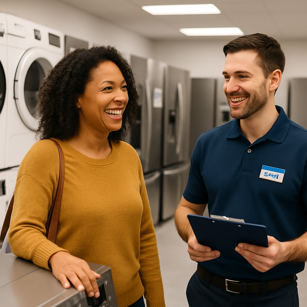 A customer receiving excellent service in a retail environment